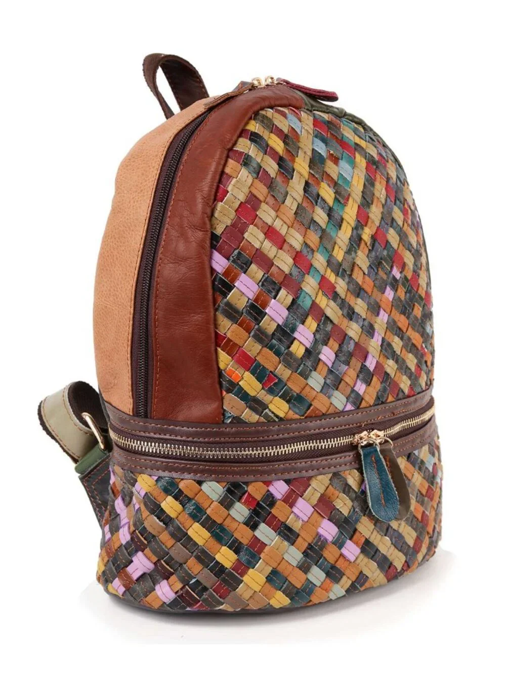 NWT Genuine Leather Woven Multicolor Artisan Backpack